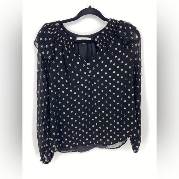 Loft sheer long sleeve ruffle chiffon sparkle shirt - Picture 2 of 9